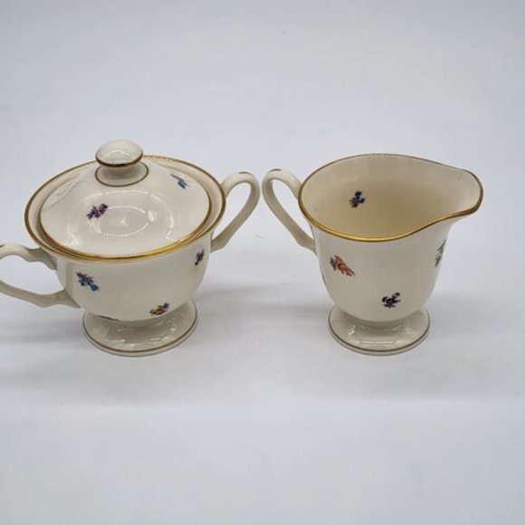 Pickard China Floral Chintz Pattern Sugar Bowl with Lid & Creamer Gold Trim USA - Picture 2 of 10